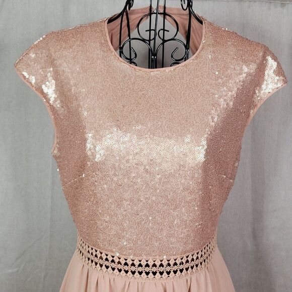 TRUTH AND FABLE Blush Sequined and Crochet Evening Dress Small - Picture 2 of 11